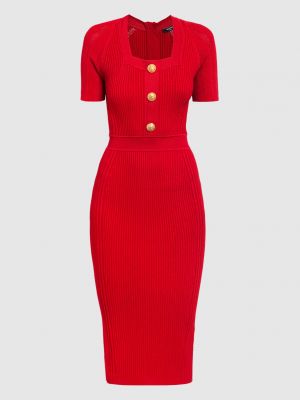 Червона сукня міді Balmain