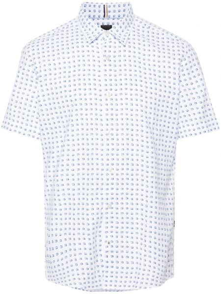 Chemise en coton à imprimé à motif géométrique Boss blanc