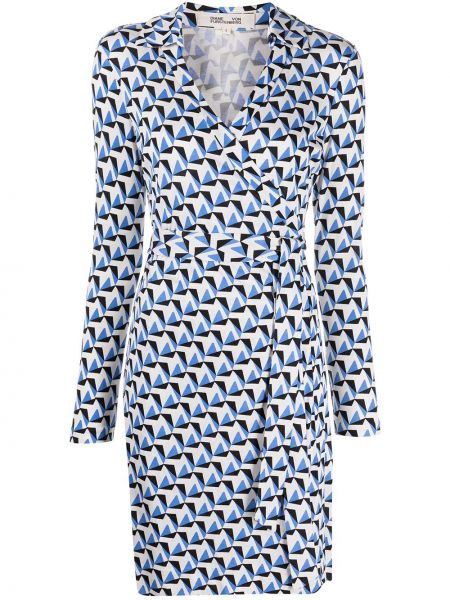 Копринена коктейлна рокля с принт Dvf Diane Von Furstenberg синьо