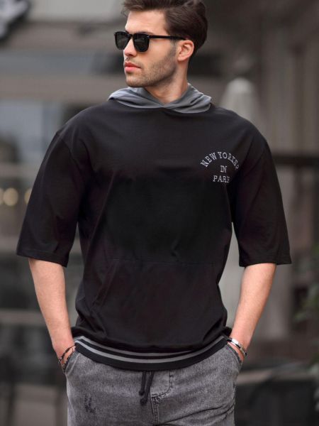 Polo krekls ar kapuci Madmext melns