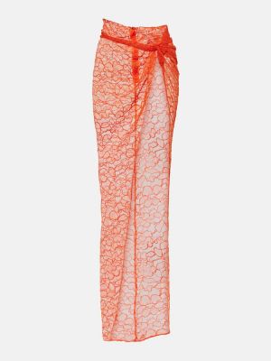 Čipkovaná dlhá sukňa Laquan Smith oranžová
