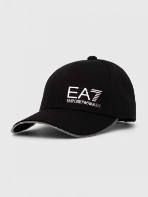 Czarna czapka z daszkiem bawełniana Ea7 Emporio Armani