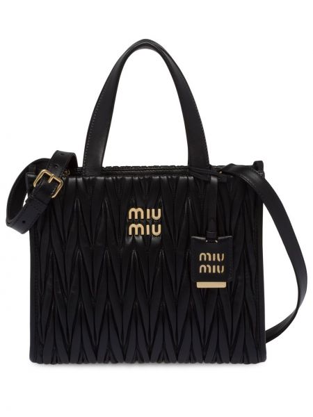 Černá kožená shopper kabelka Miu Miu