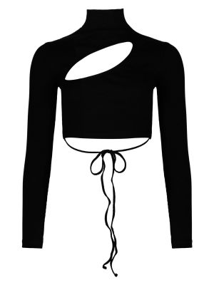 Jednofarebné priliehavé tričko s dlhými rukávmi s dlhými rukávmi Ow Collection - čierna