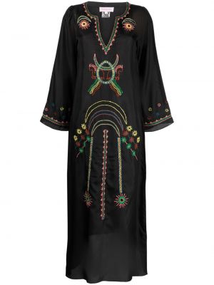 Jedwabna haftowana sukienka wieczorowa Muzungu Sisters czarna