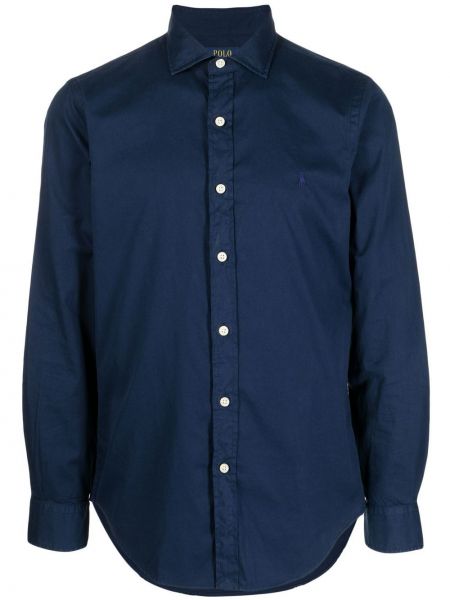 Chemise brodée en coton avec manches longues Polo Ralph Lauren bleu