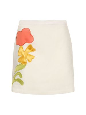 Lněné mini sukně s výšivkou Marni bílé