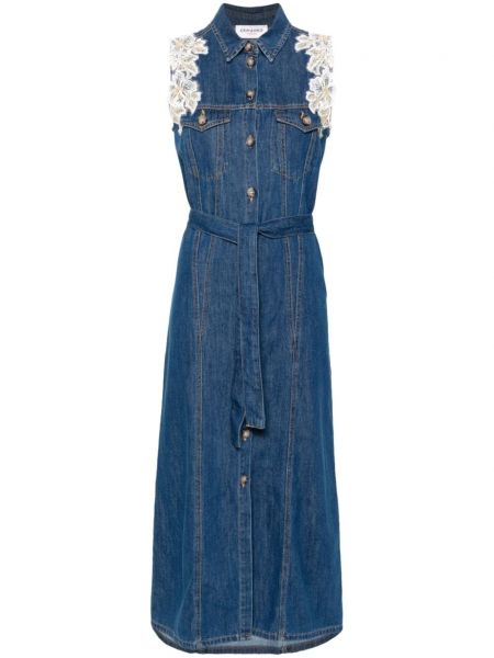Φλοράλ φόρεμα με ζώνη με δαντέλα Ermanno Firenze μπλε