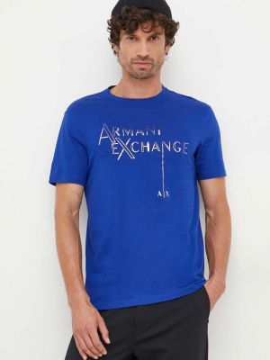 Памучна тениска с дълъг ръкав с принт Armani Exchange синьо