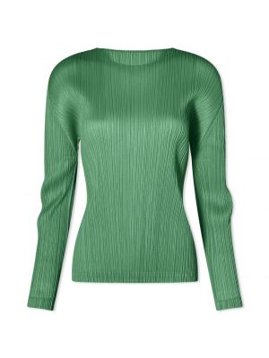 Зеленая плиссированная блузка с длинным рукавом Pleats Please Issey Miyake