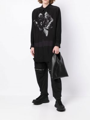 Raštuota medvilninė marškiniai Yohji Yamamoto juoda