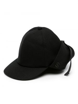 Haftowana czapka z daszkiem wełniana Sacai czarna