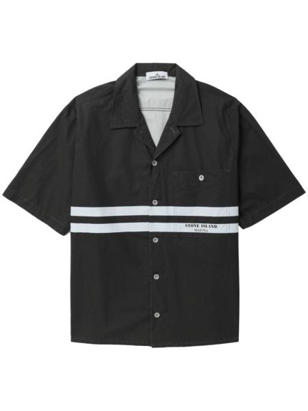 Ριγέ βαμβακερό πουκάμισο με σχέδιο Stone Island μαύρο
