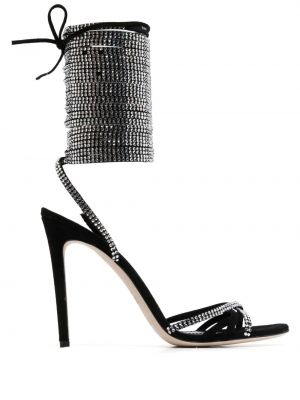 Полуотворени обувки с кристали Paris Texas черно
