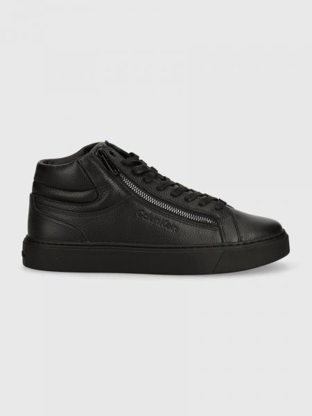 Кожаные высокие кроссовки на шнуровке на молнии Calvin Klein черные