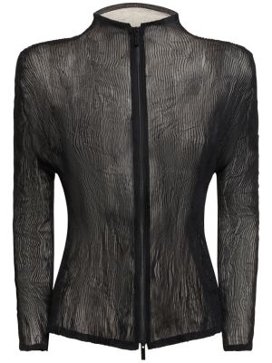 Jersey jakna z zadrgo iz šifona Issey Miyake črna