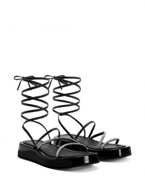 Sandały sznurowane skórzane koronkowe Giuseppe Zanotti czarne