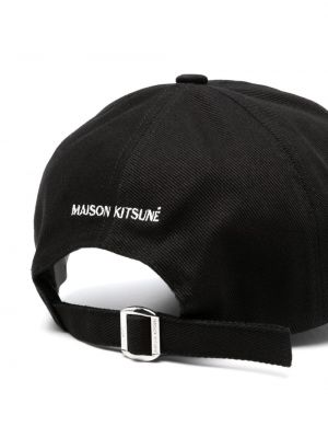 Medvilninis siuvinėtas kepurė su snapeliu Maison Kitsuné juoda