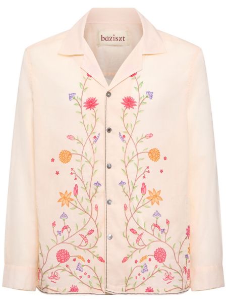Kvetinová bavlnená košeľa s výšivkou Baziszt béžová