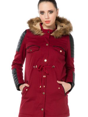 Kožený kabát s kapucí Bigdart červený