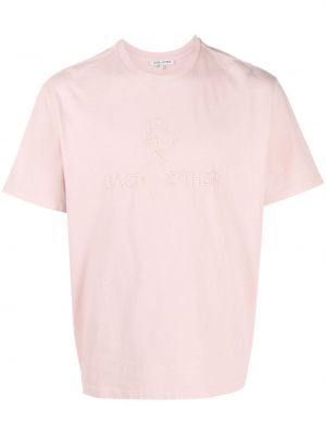 Βαμβακερή μπλούζα με κέντημα Each X Other ροζ