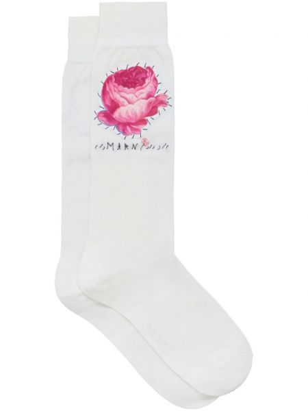Čarape s vezom s cvjetnim printom Marni bijela