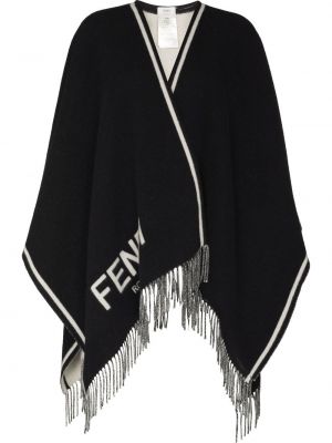 Cashmere poncho med frynser Fendi blå