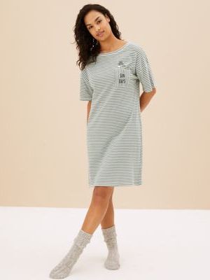 Womens M&S Collection Pure Cotton Snoopy™ Short Nightdress -  Mix,  Mix M&s Collection - Zielony
