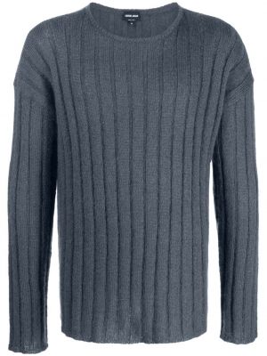 Moherowy sweter wełniany Giorgio Armani niebieski