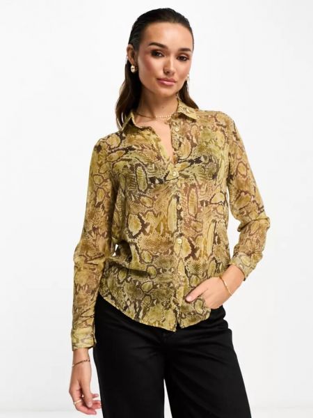 Рубашка с принтом с длинным рукавом со змеиным принтом Asos коричневая