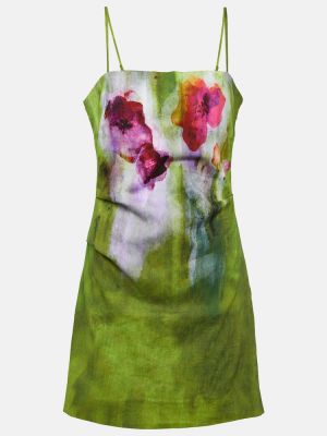 Lniana sukienka w kwiatki Acne Studios zielona