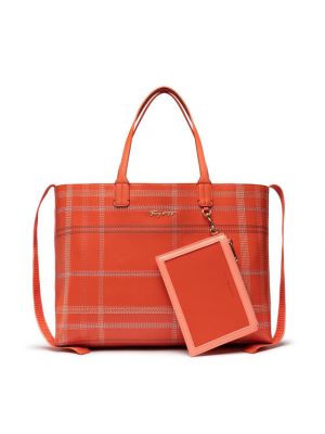 Карирани шопинг чанта Tommy Hilfiger оранжево