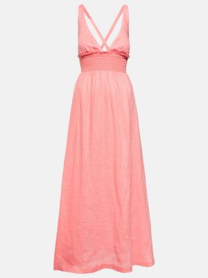 Lněné dlouhé šaty Heidi Klein růžové