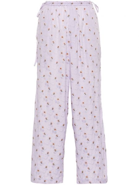 Květinové rovné kalhoty s potiskem Cordera fialové