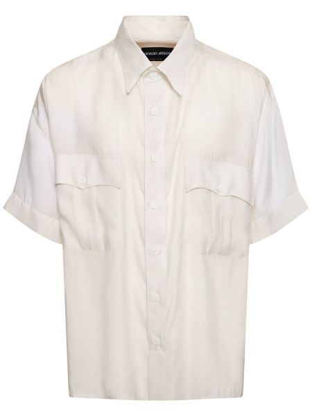 Camisa de seda manga corta lyocell Giorgio Armani blanco