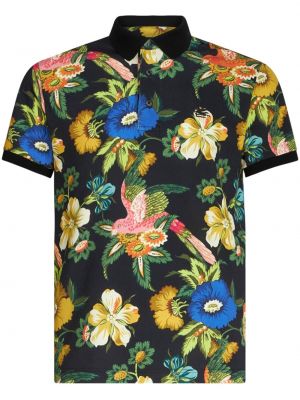 Bombažna polo majica s cvetličnim vzorcem s potiskom Etro črna