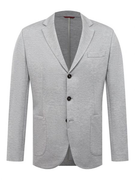 Хлопковый шелковый пиджак Brunello Cucinelli серый
