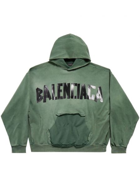 Pamučna hoodie s kapuljačom Balenciaga zelena