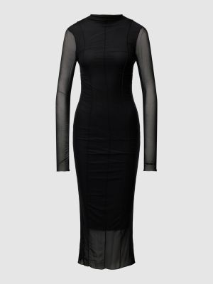 Sukienka midi z długim rękawem z siateczką Review czarna