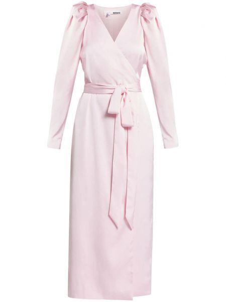 Satenska haljina na omot sa dugačkim rukavima Rotate Birger Christensen ružičasta