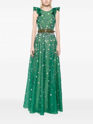 Robe de soirée avec perles à imprimé en tulle Saiid Kobeisy vert