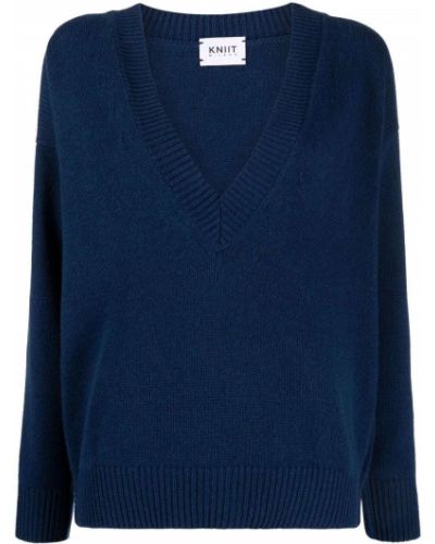 Jersey de cachemir con escote v Kniit Milano azul
