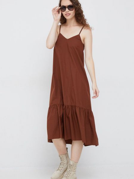 Pamučna midi haljina Sisley smeđa