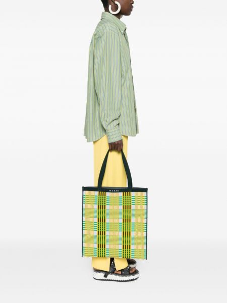 Karierte shopper handtasche Marni grün