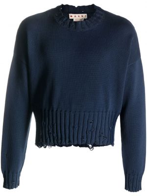 Пуловер с протрити краища Marni синьо