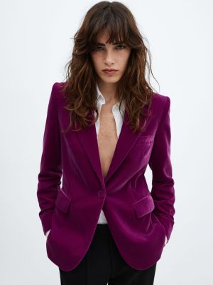 Бархатный пиджак Mango Фиолетовый