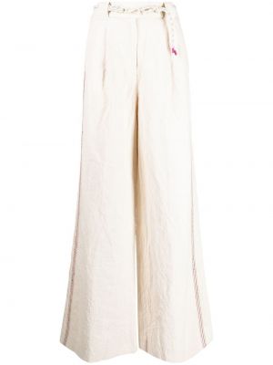 Lněné rovné kalhoty s páskem Zimmermann - bílá