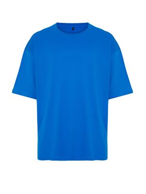 Oversized βαμβακερή μπλούζα Trendyol μπλε