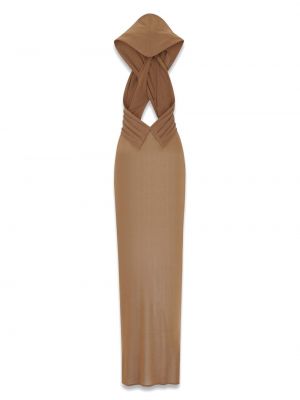Sukienka długa z kapturem Saint Laurent brązowa
