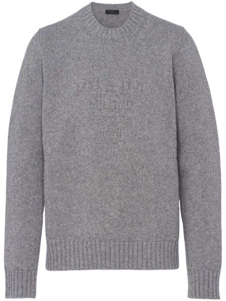 Dlhý sveter s výšivkou Prada sivá